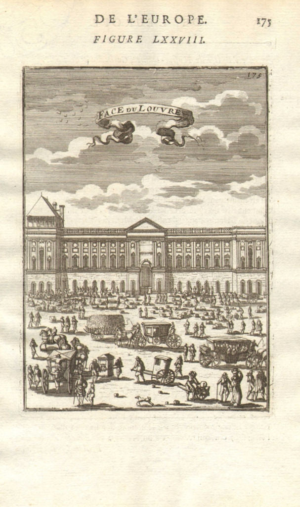 LOUVRE. 'Face du Louvre', Paris. Façade. Carriages. Market. figures. MALLET 1683